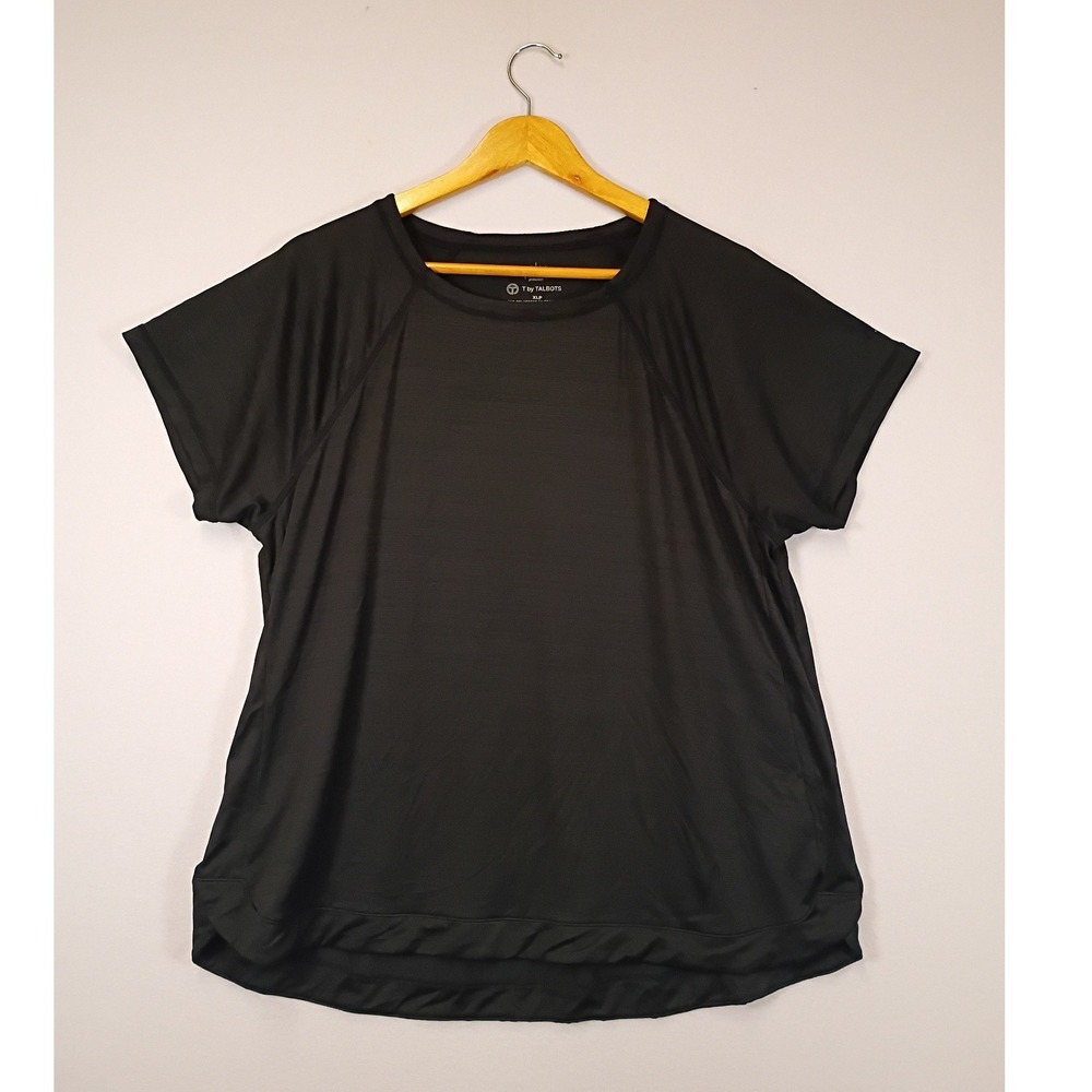 Athleisure T by Talbots Womens XL Petite Black UPF 50+ Short Sleeve Active Top
